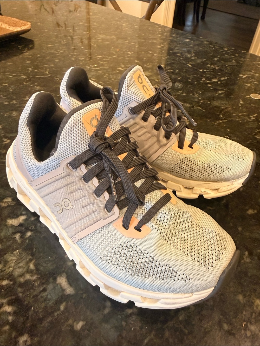 ON Cloudrunning Women's Athletic Shoes in Light Grey with Black and Tan Accents